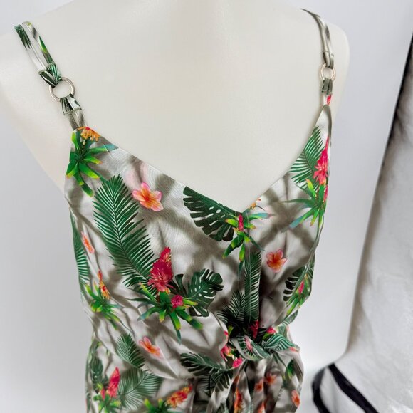 Tropical Print Sleeveless Mini Dress With Adjustable Straps & Tie Waist By Ecru - Picture 3 of 5
